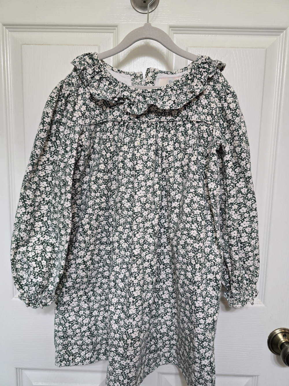 Smockingbird Girls Green Floral Ruffle Collar Dress